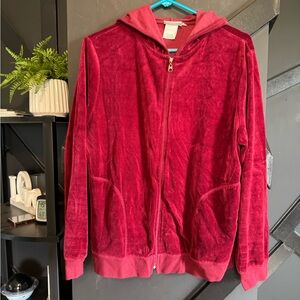 Hot Cotton by Marc Ware Red Velvet-Like Full Zip Hoodie Women’s Size M
